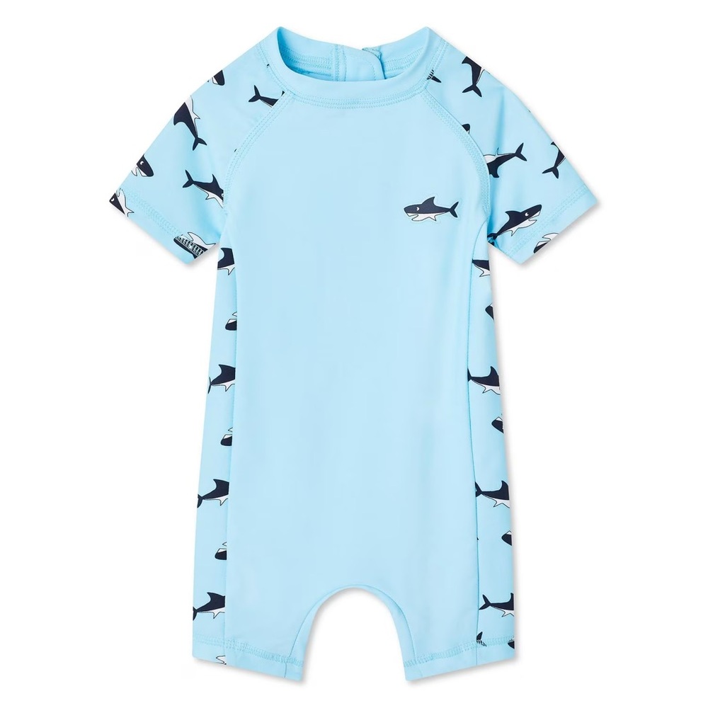 George Light Blue Kids Swim Rashguard with Shark Print